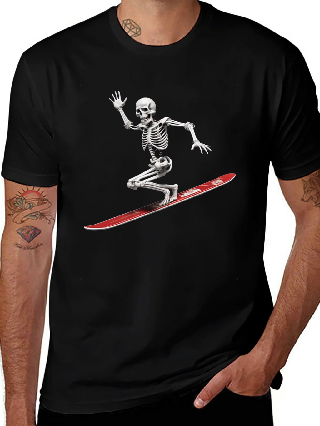 Skeleton Surfing Graphic Tee - Black Casual T-Shirt product image 1