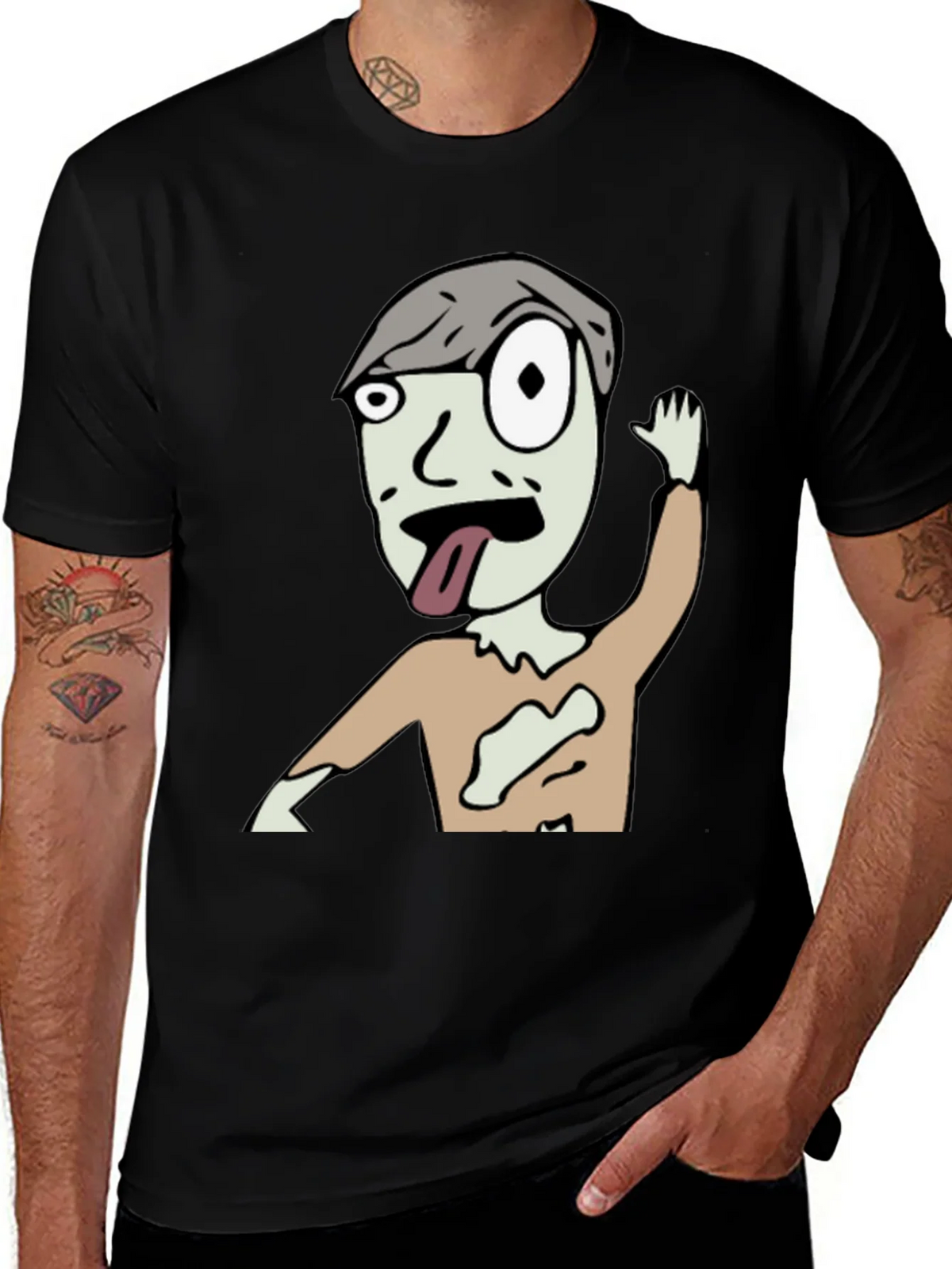 Zombie Cartoon Graphic Black T-Shirt product image 1