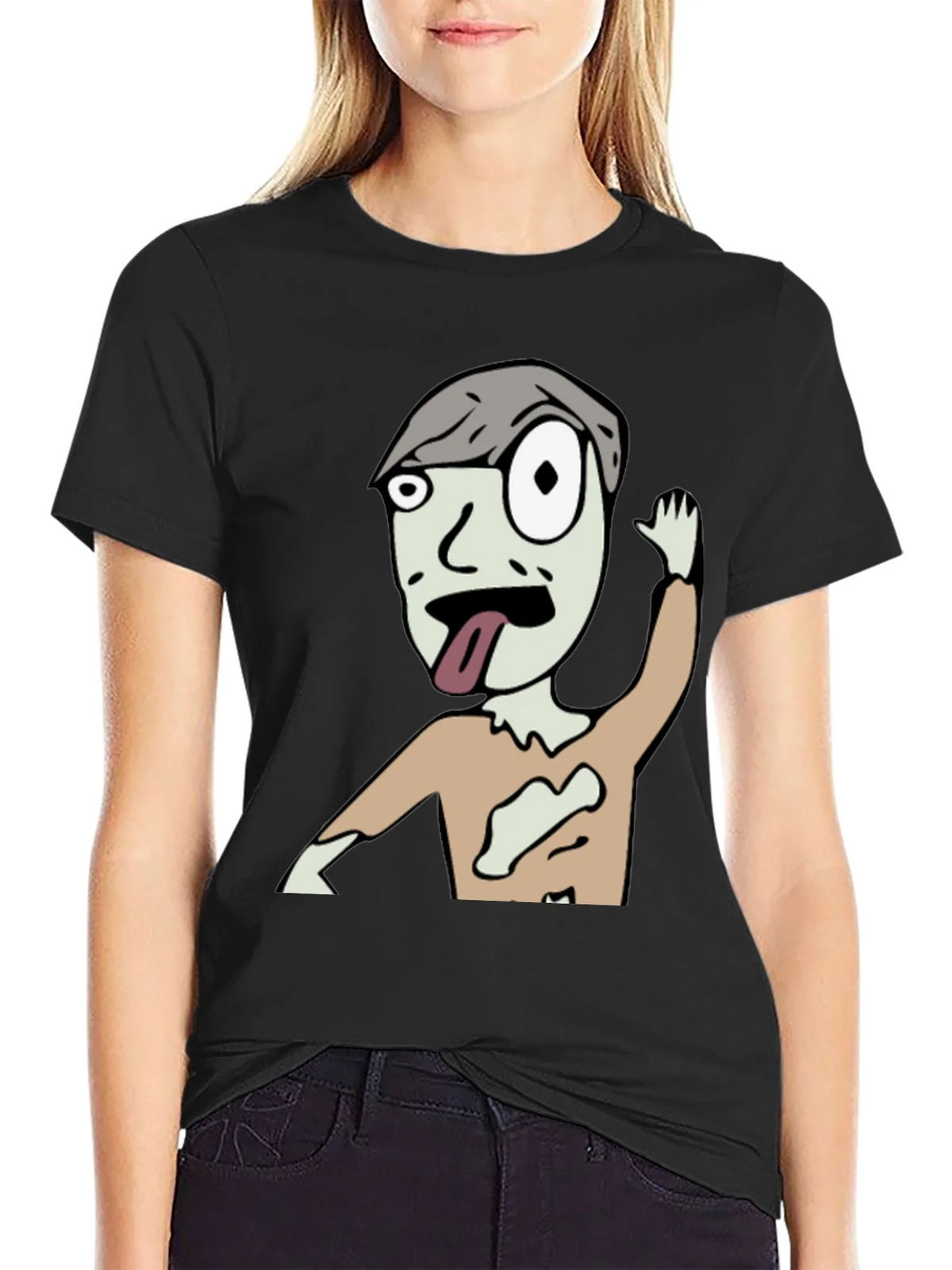 Zombie Cartoon Graphic Black T-Shirt product image 2