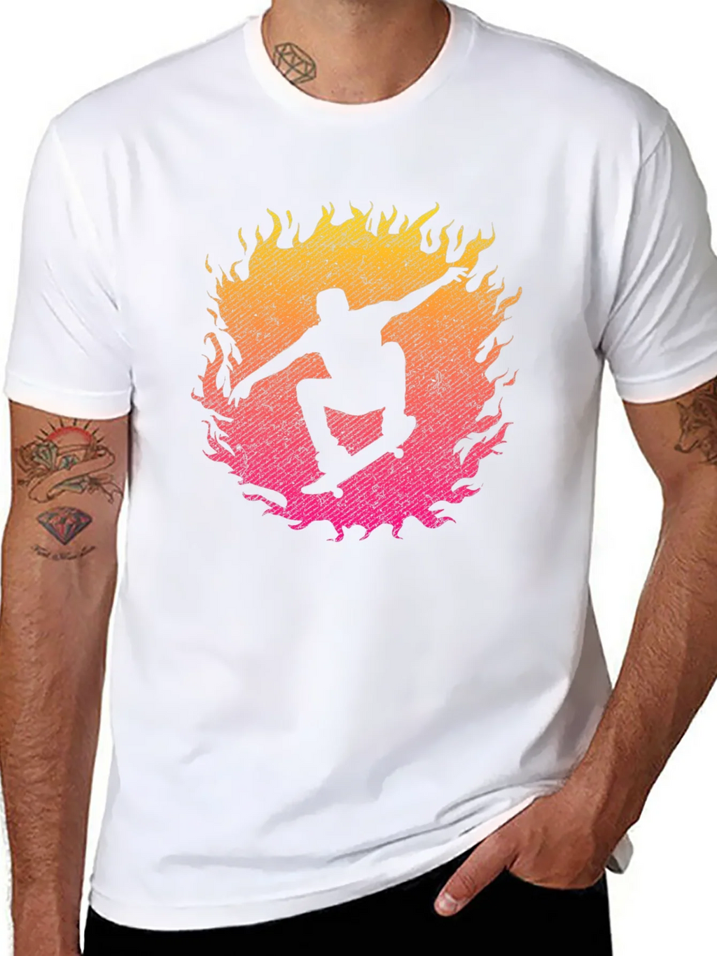 Skateboarder Fire Graphic T-Shirt product image 7