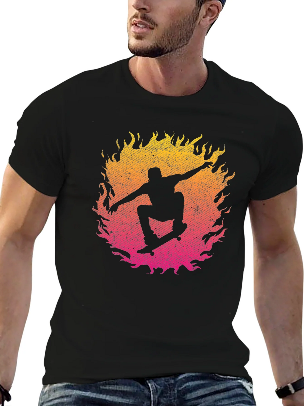 Skateboarder Fire Graphic T-Shirt product image 6