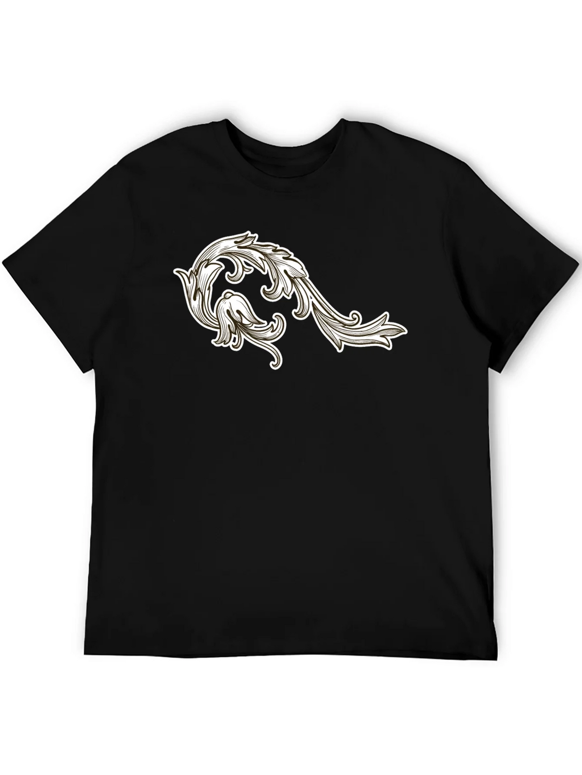 Mens Black T-Shirt with Floral Ornament Design product image 4