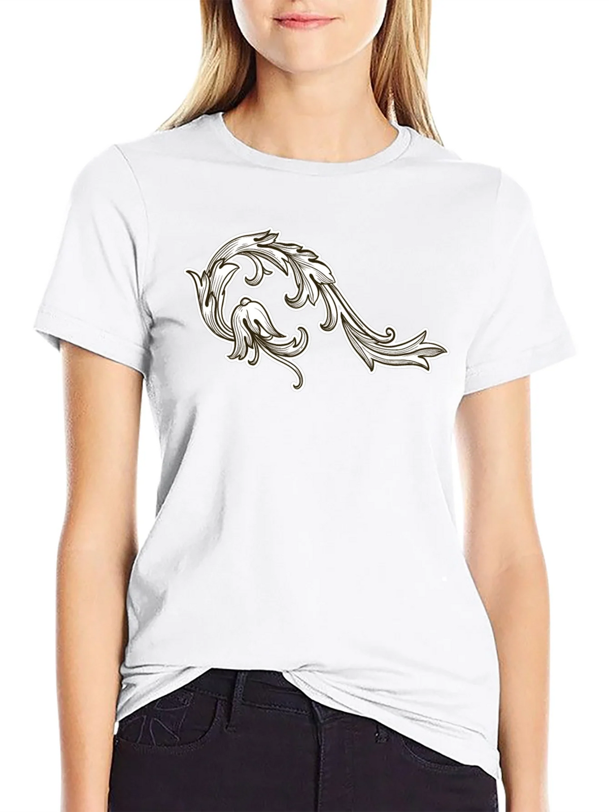 Mens Black T-Shirt with Floral Ornament Design product image 7