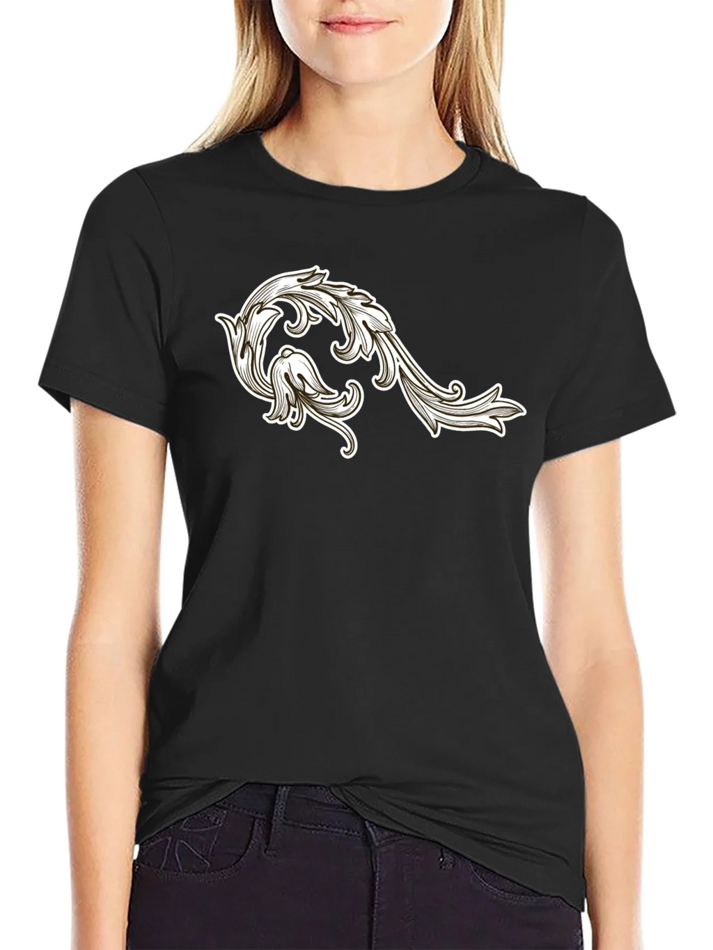 Mens Black T-Shirt with Floral Ornament Design product image 1