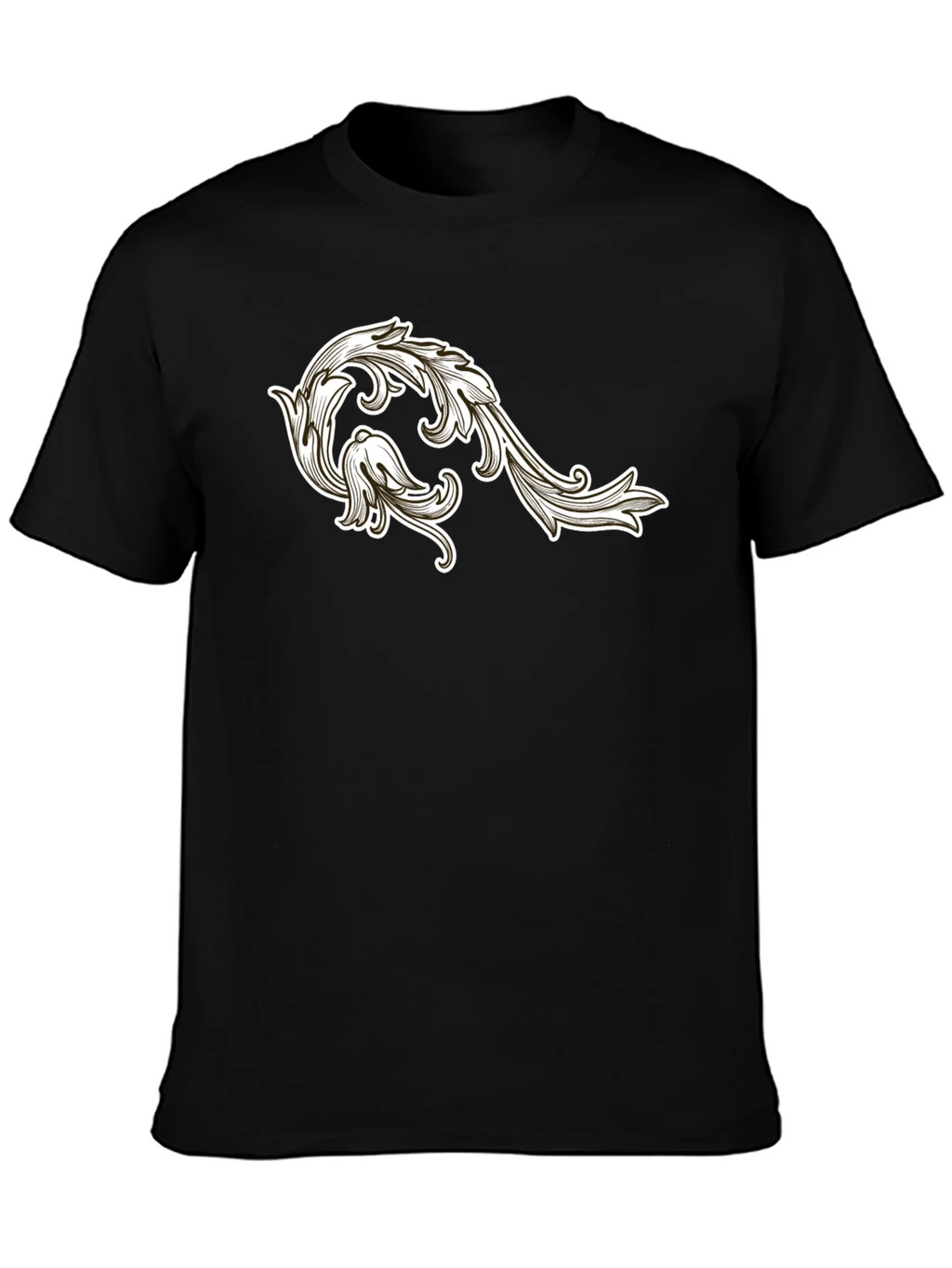 Mens Black T-Shirt with Floral Ornament Design product image 2