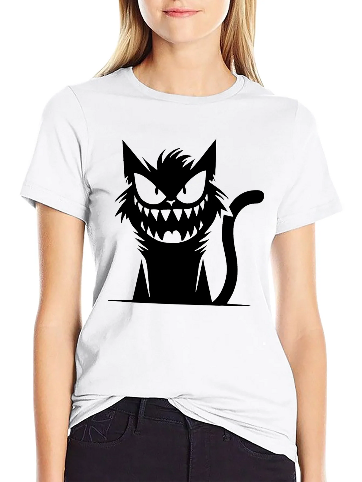 Mens Black T-Shirt with Spooky Cat Graphic product image 8
