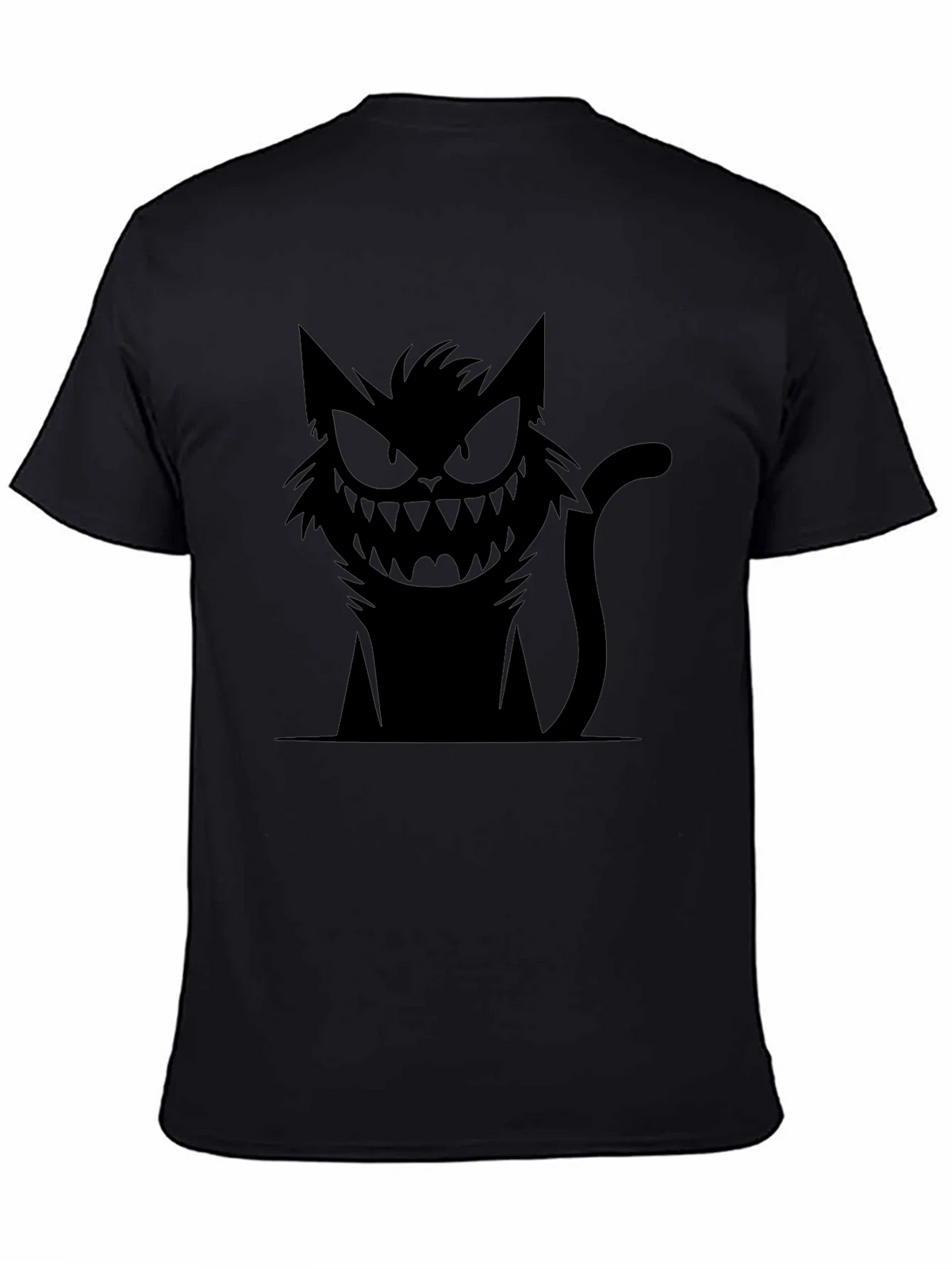 Mens Black T-Shirt with Spooky Cat Graphic product image 4
