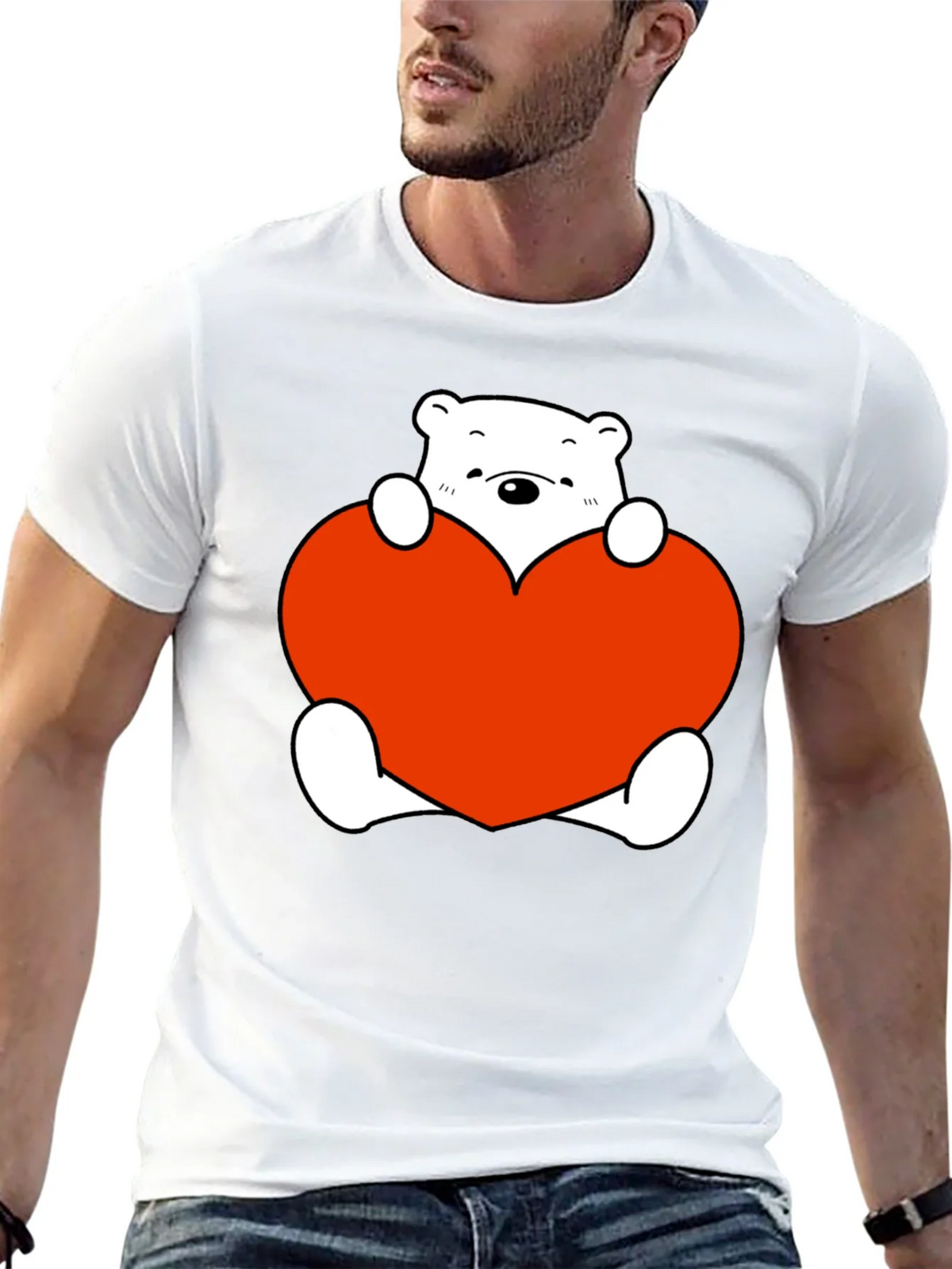 Cute Bear with Heart Graphic T-Shirt product image 7