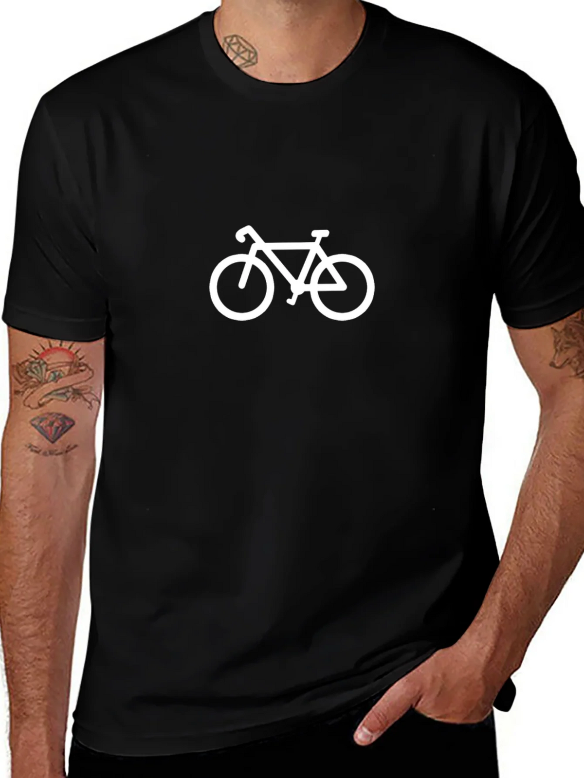 Mens Black T-Shirt with White Bike Graphic product image 1