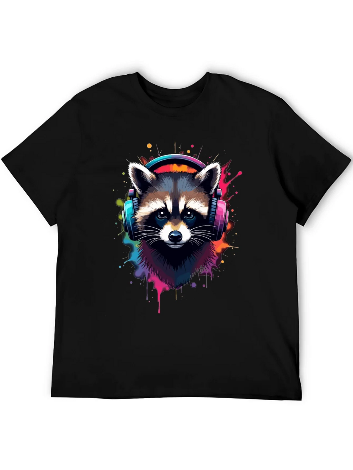 Cool Raccoon Headphone Black Tee product image 5