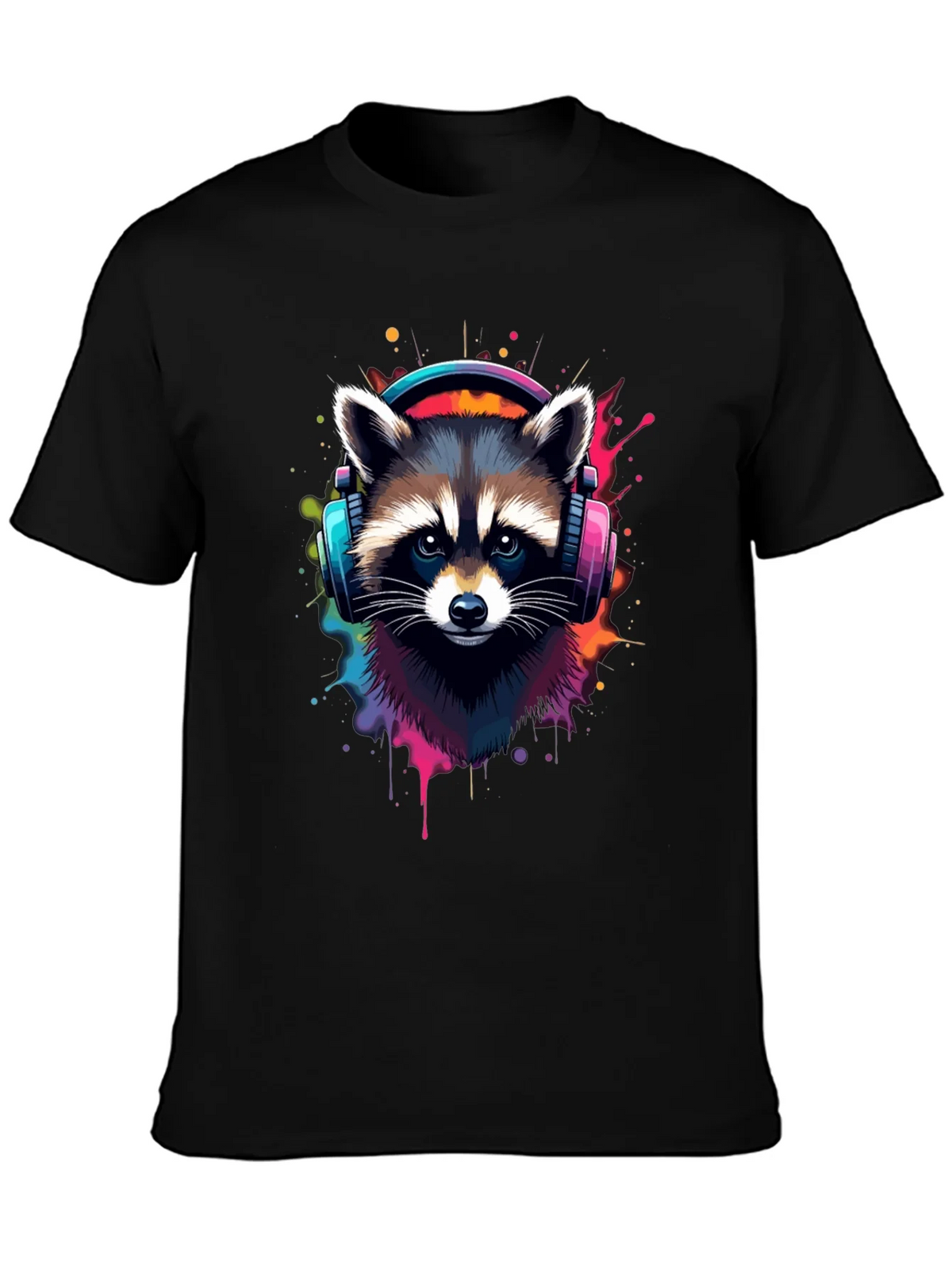 Cool Raccoon Headphone Black Tee product image 3