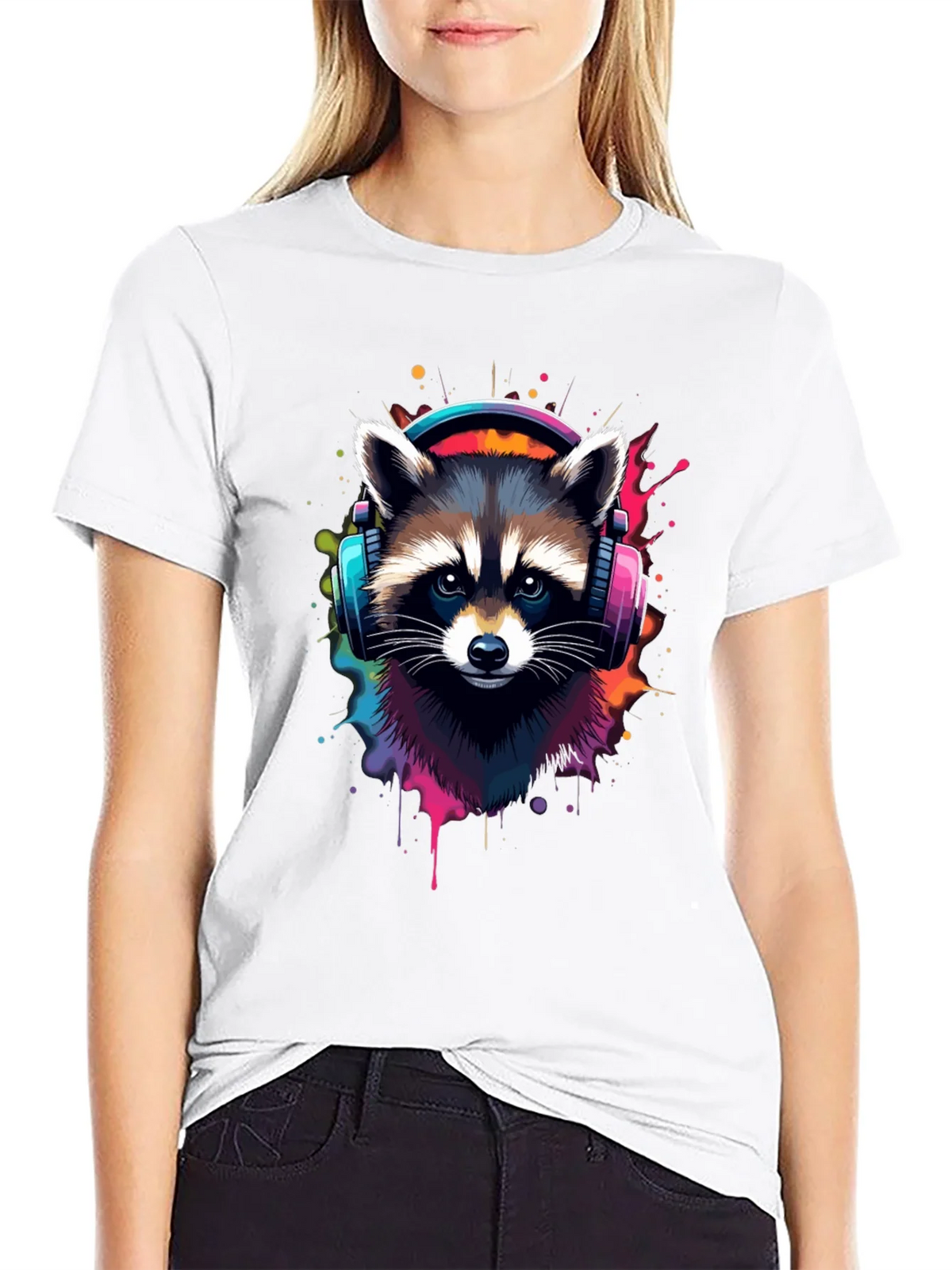 Cool Raccoon Headphone Black Tee product image 8