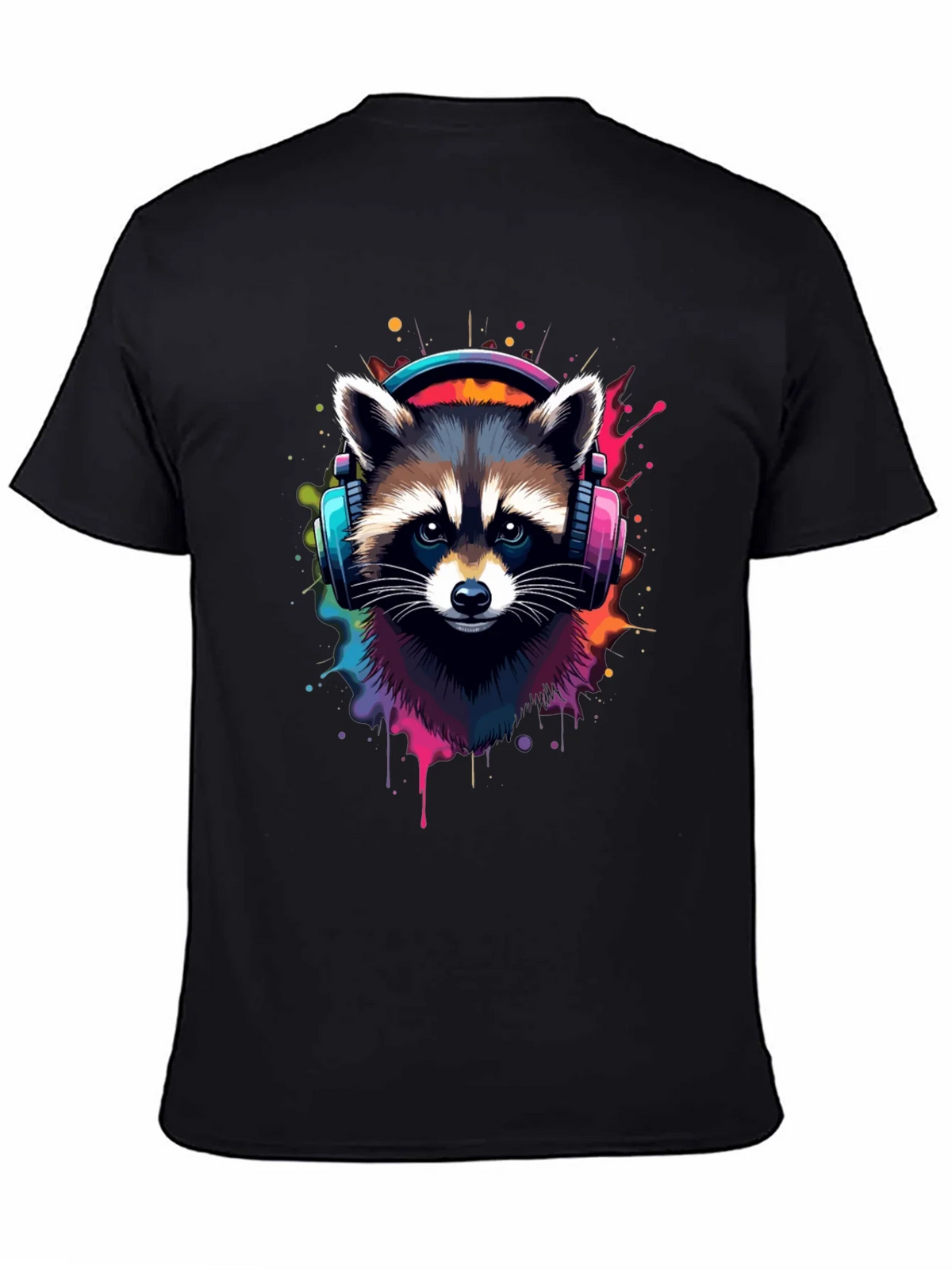 Cool Raccoon Headphone Black Tee product image 4