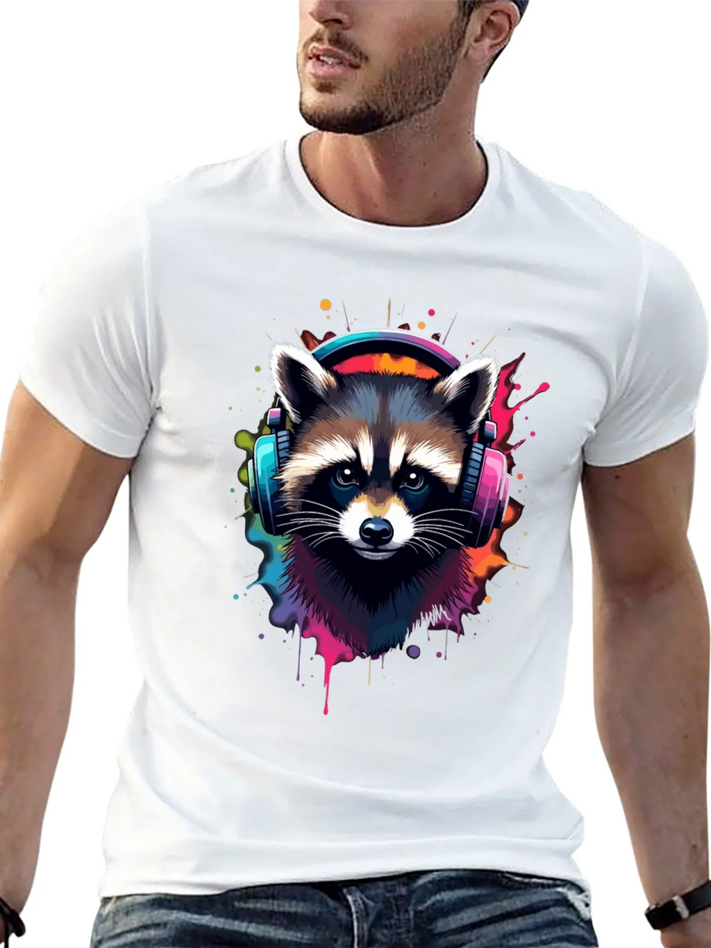 Cool Raccoon Headphone Black Tee product image 12