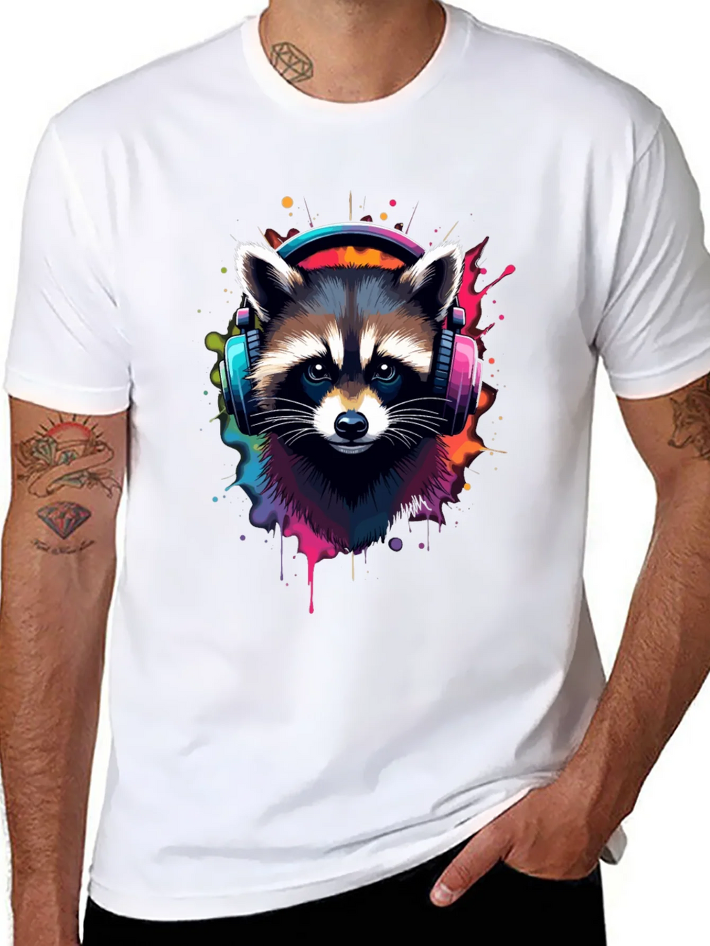 Cool Raccoon Headphone Black Tee product image 7