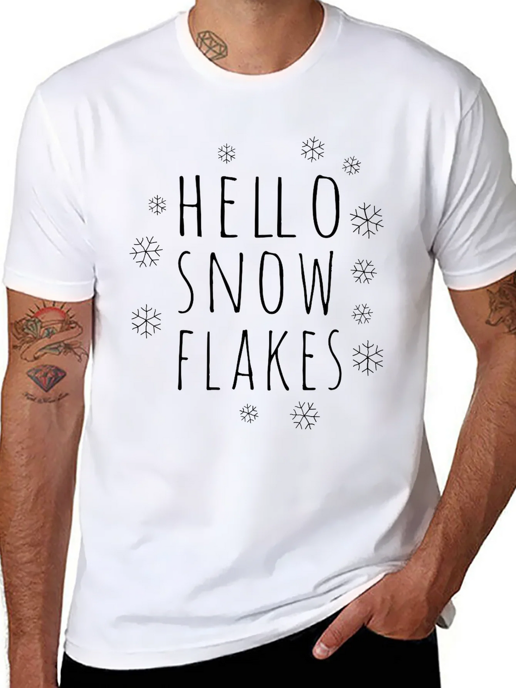 Hello Snowflakes Graphic Tee - Black Cotton Blend product image 5