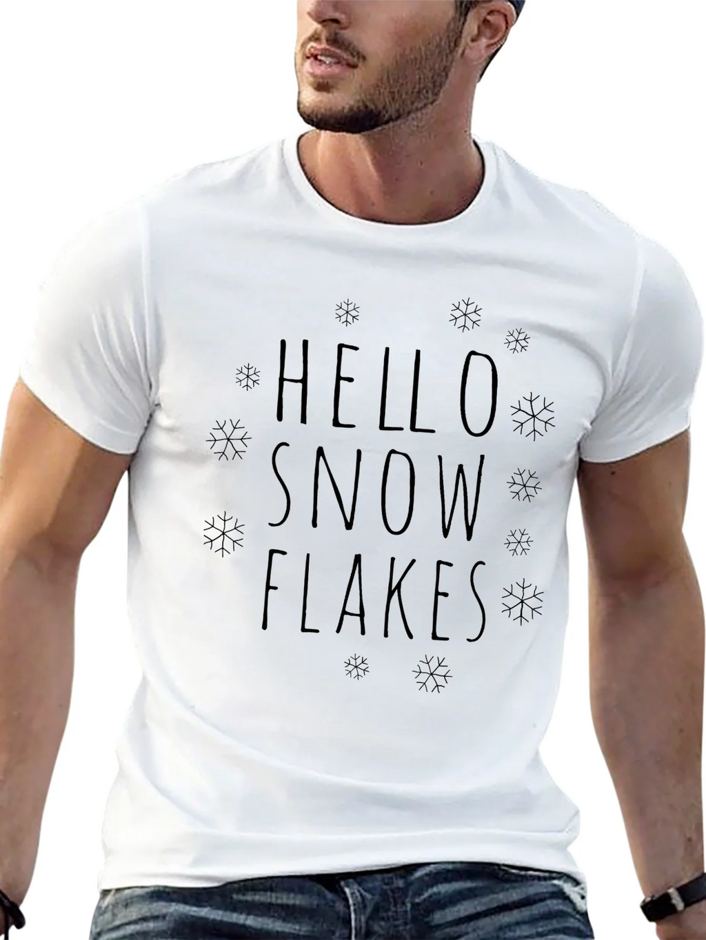 Hello Snowflakes Graphic Tee - Black Cotton Blend product image 10
