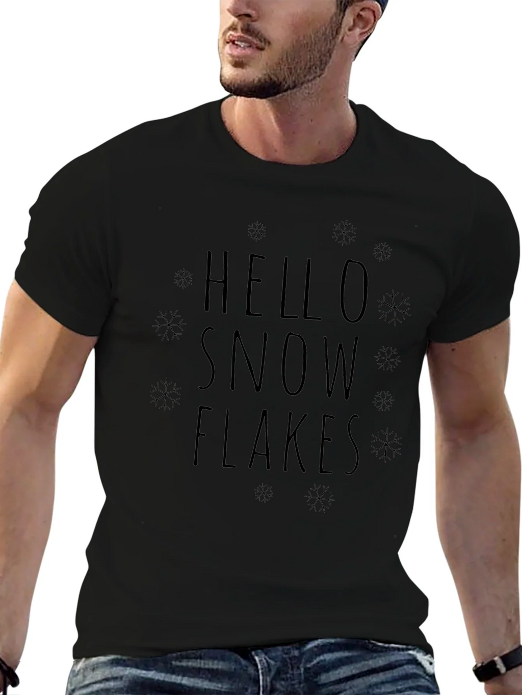 Hello Snowflakes Graphic Tee - Black Cotton Blend product image 4