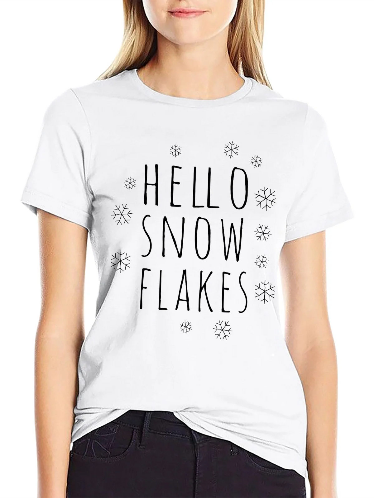 Hello Snowflakes Graphic Tee - Black Cotton Blend product image 6