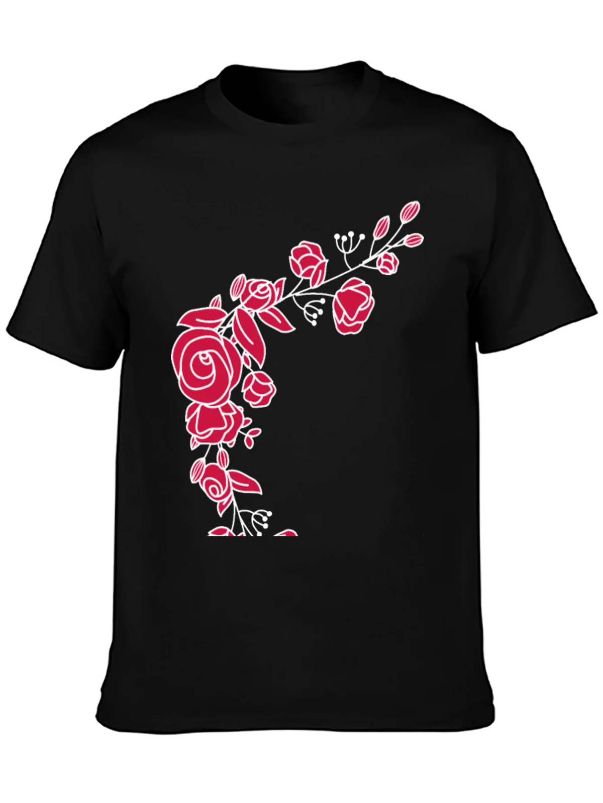 Elegant Floral Rose Graphic Tee - Black Cotton Blend product image 3