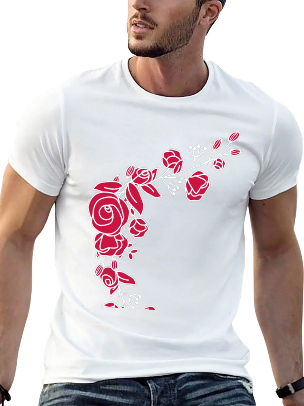 Elegant Floral Rose Graphic Tee - Black Cotton Blend product image 12