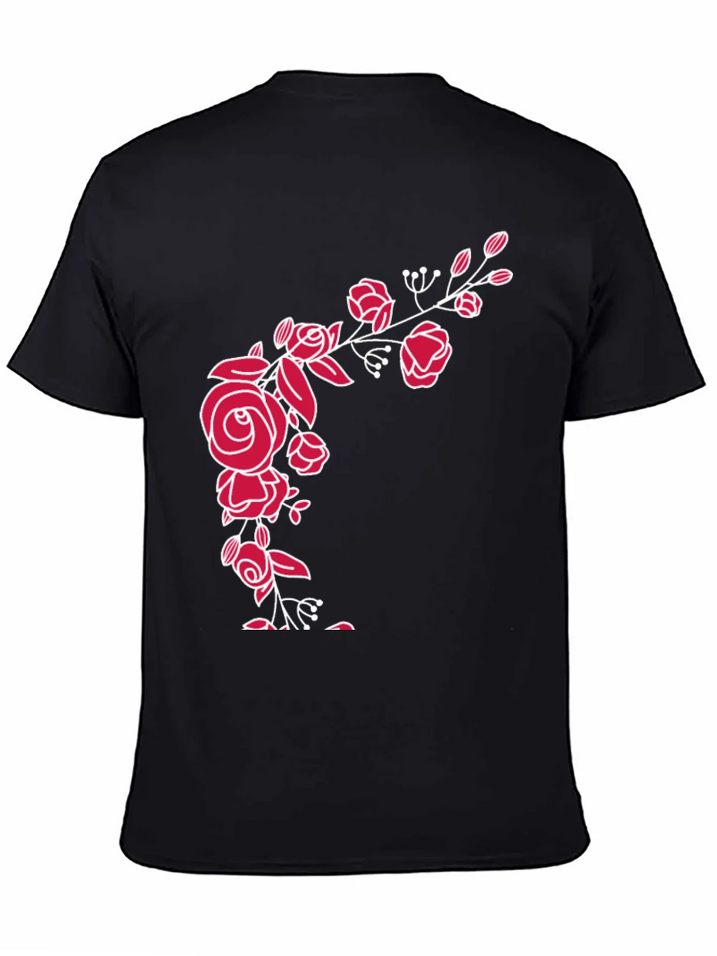 Elegant Floral Rose Graphic Tee - Black Cotton Blend product image 4