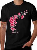 Elegant Floral Rose Graphic Tee - Black Cotton Blend product image 1