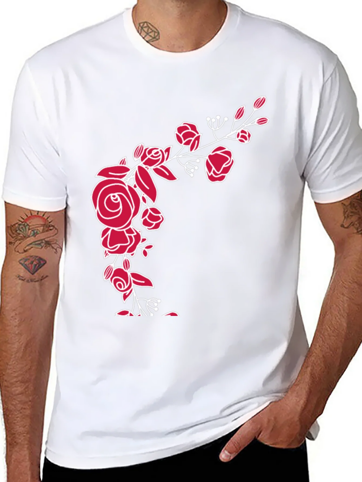 Elegant Floral Rose Graphic Tee - Black Cotton Blend product image 7