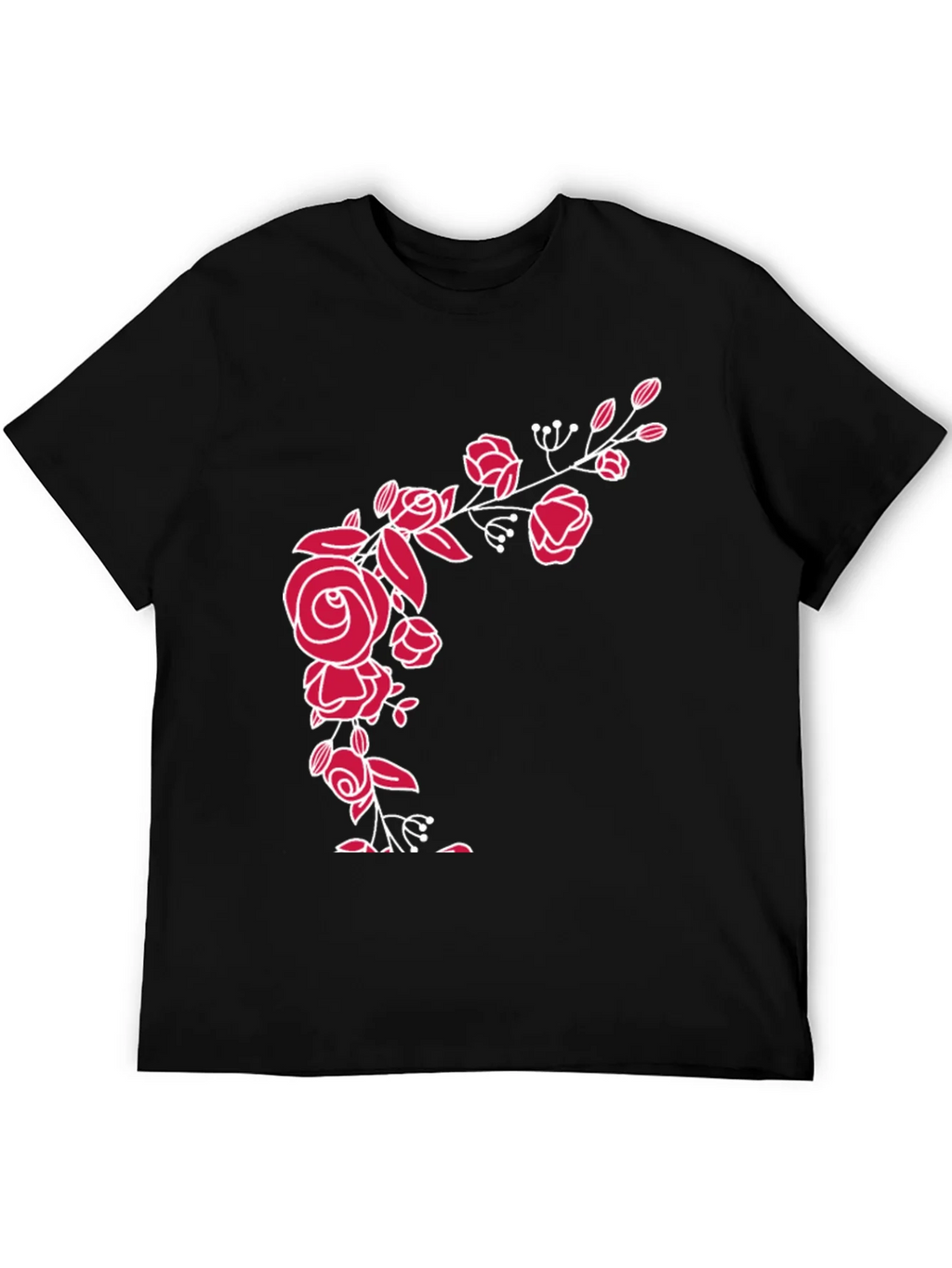Elegant Floral Rose Graphic Tee - Black Cotton Blend product image 5