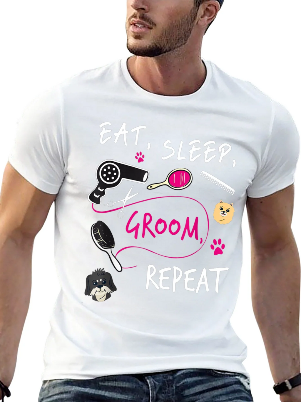 Eat Sleep Groom Repeat Graphic Tee - Dog Grooming Shirt product image 12