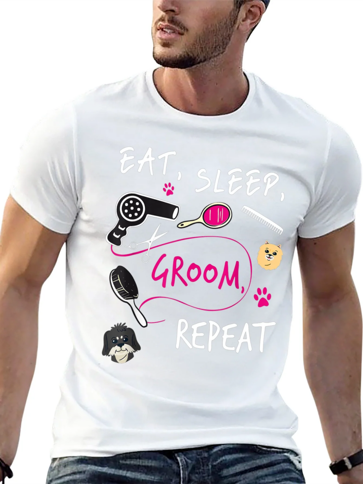 Eat Sleep Groom Repeat Graphic Tee - Dog Grooming Shirt product image 12