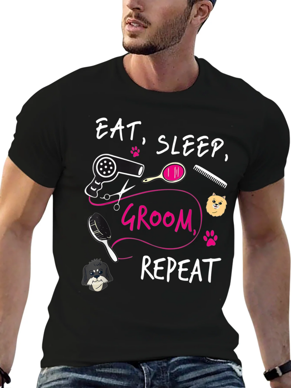 Eat Sleep Groom Repeat Graphic Tee - Dog Grooming Shirt product image 6