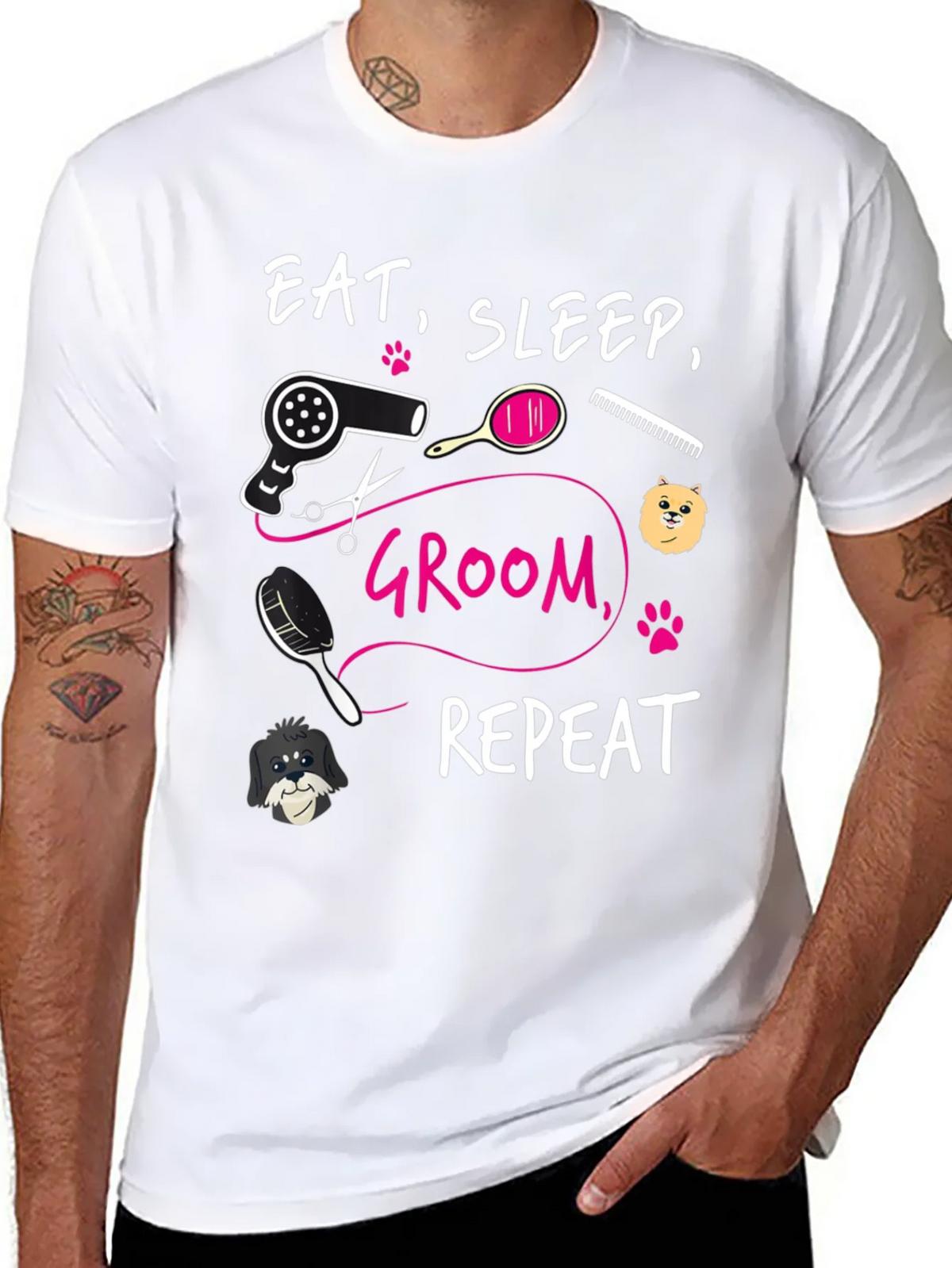 Eat Sleep Groom Repeat Graphic Tee - Dog Grooming Shirt product image 7