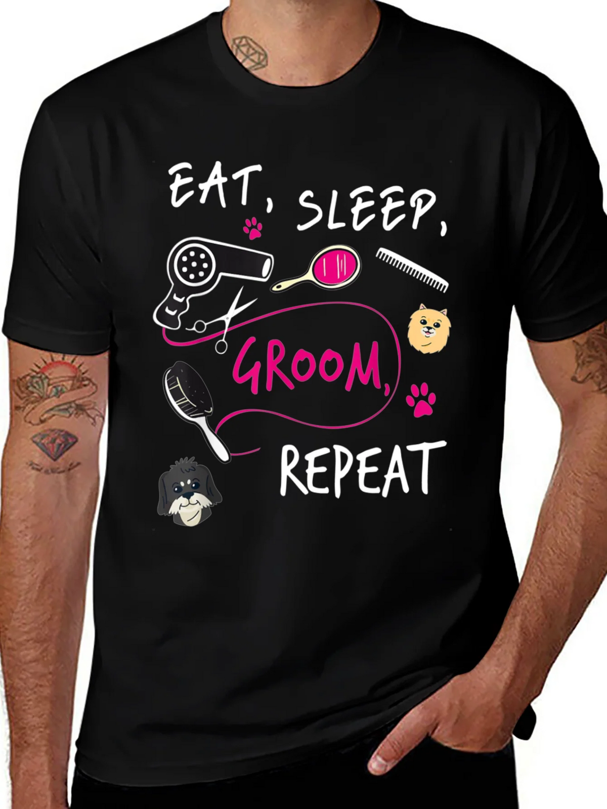 Eat Sleep Groom Repeat Graphic Tee - Dog Grooming Shirt product image 1