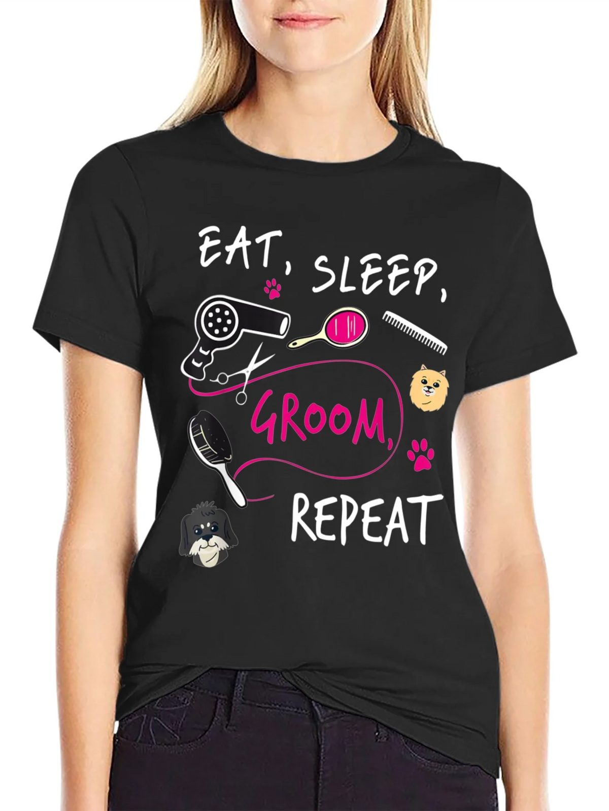 Eat Sleep Groom Repeat Graphic Tee - Dog Grooming Shirt product image 2