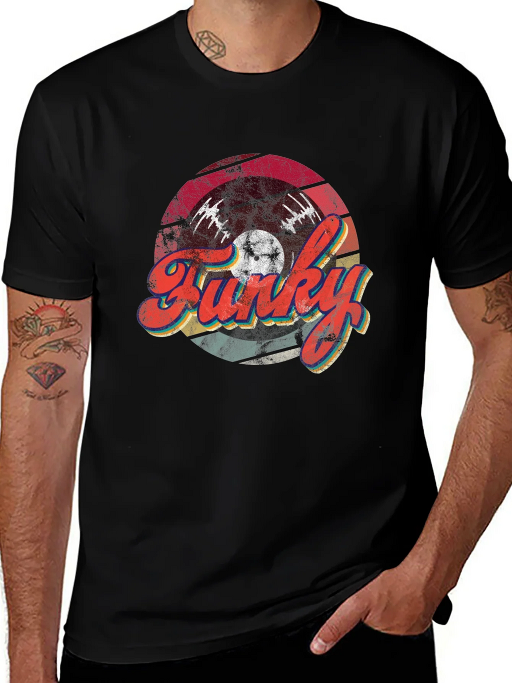 Funky Retro Vinyl Record Graphic Tee - Black product image 1
