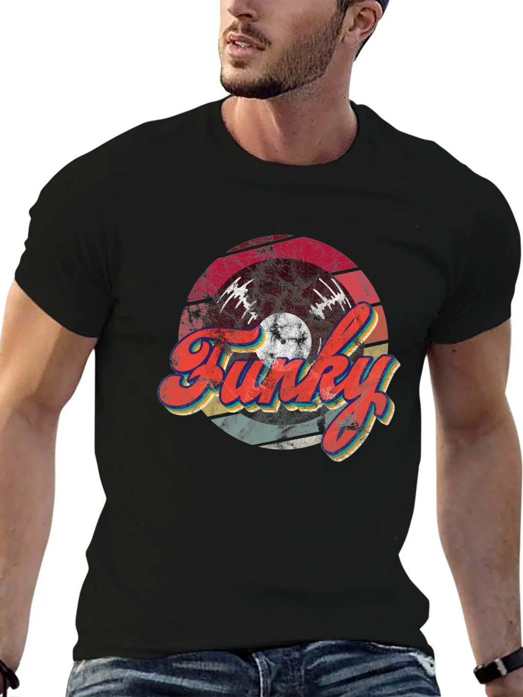 Funky Retro Vinyl Record Graphic Tee - Black product image 3