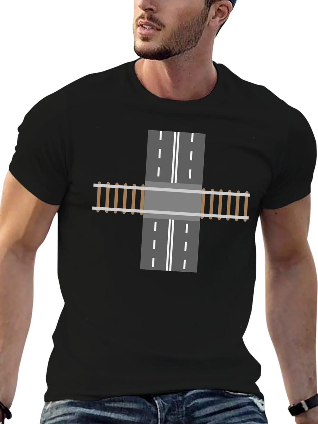 Train Track Road Intersection Graphic T-Shirt product image 6