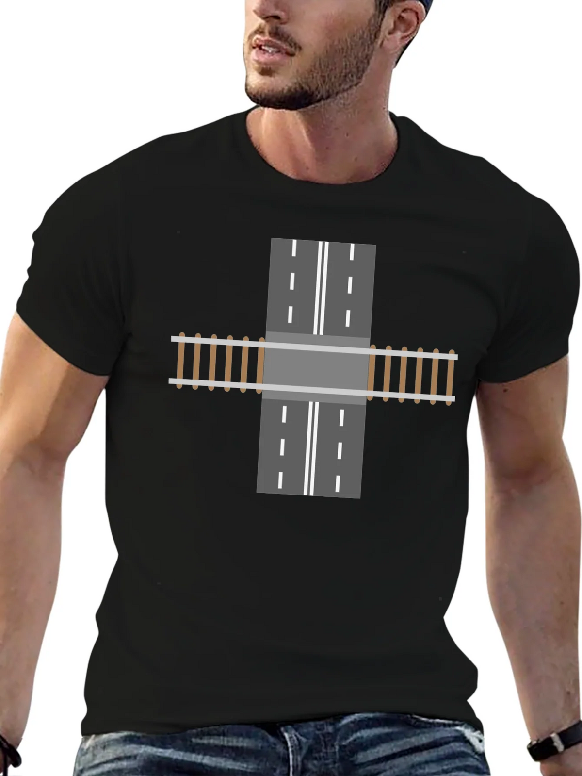 Train Track Road Intersection Graphic T-Shirt product image 6