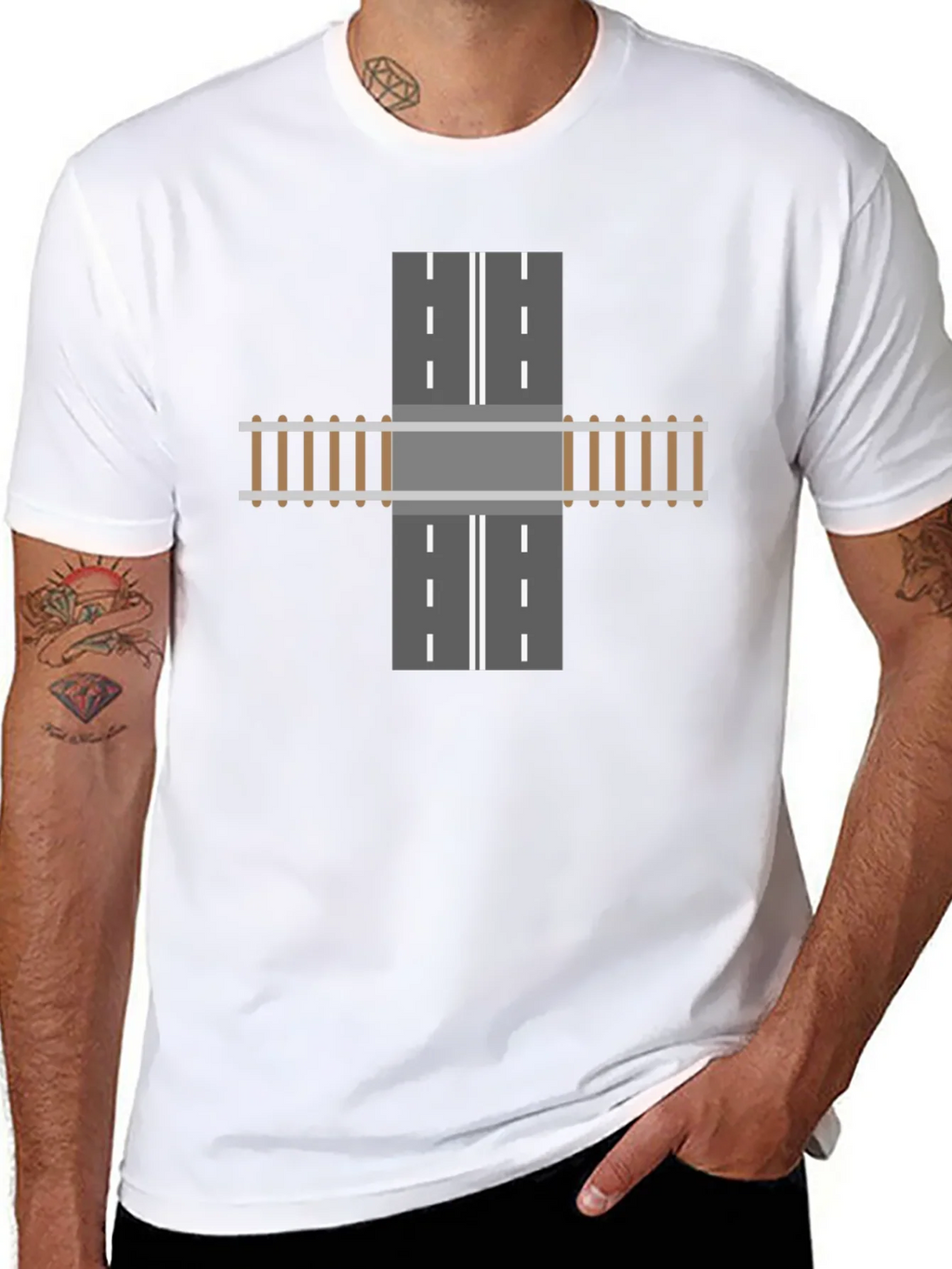 Train Track Road Intersection Graphic T-Shirt product image 7