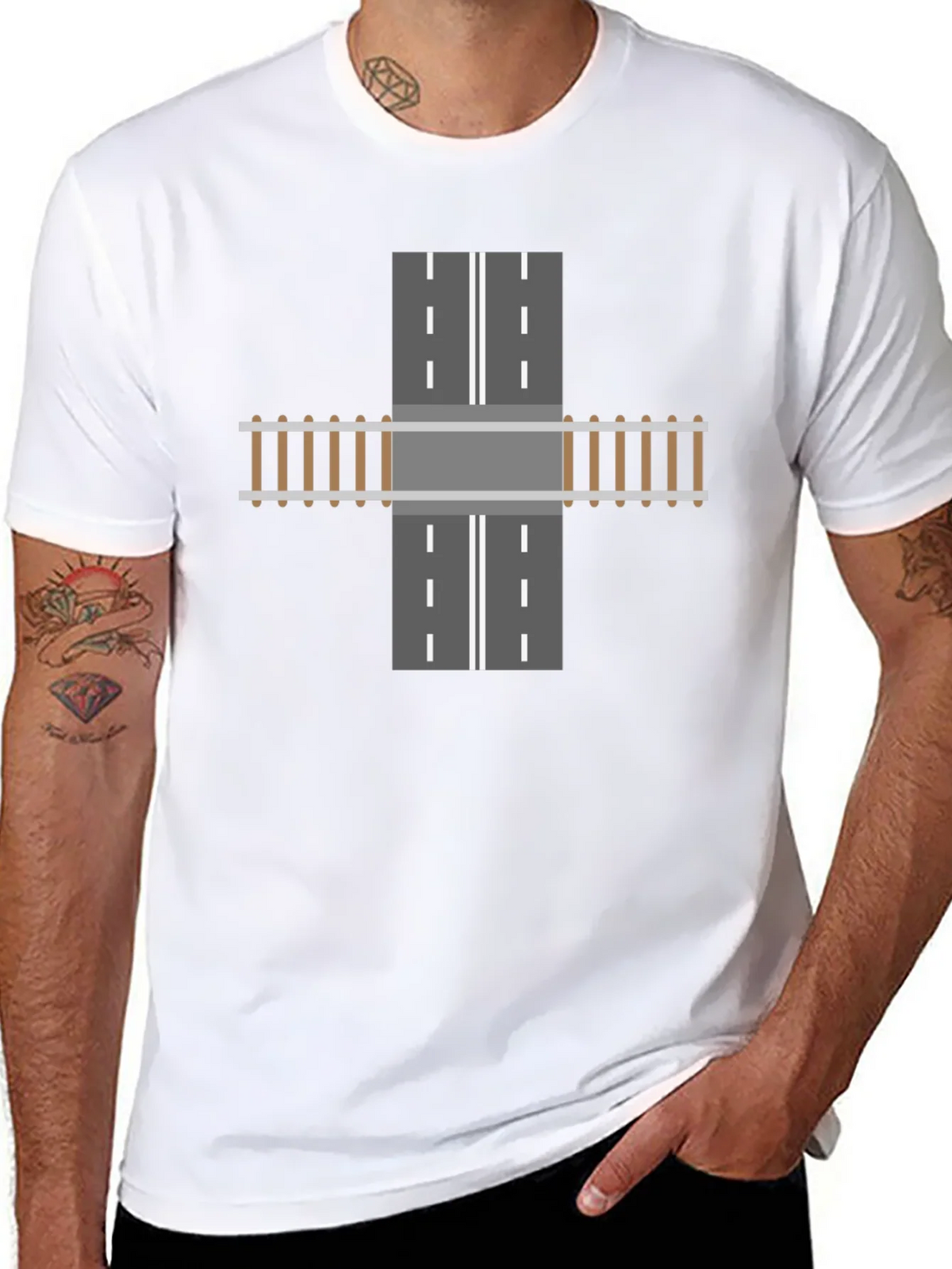 Train Track Road Intersection Graphic T-Shirt product image 7
