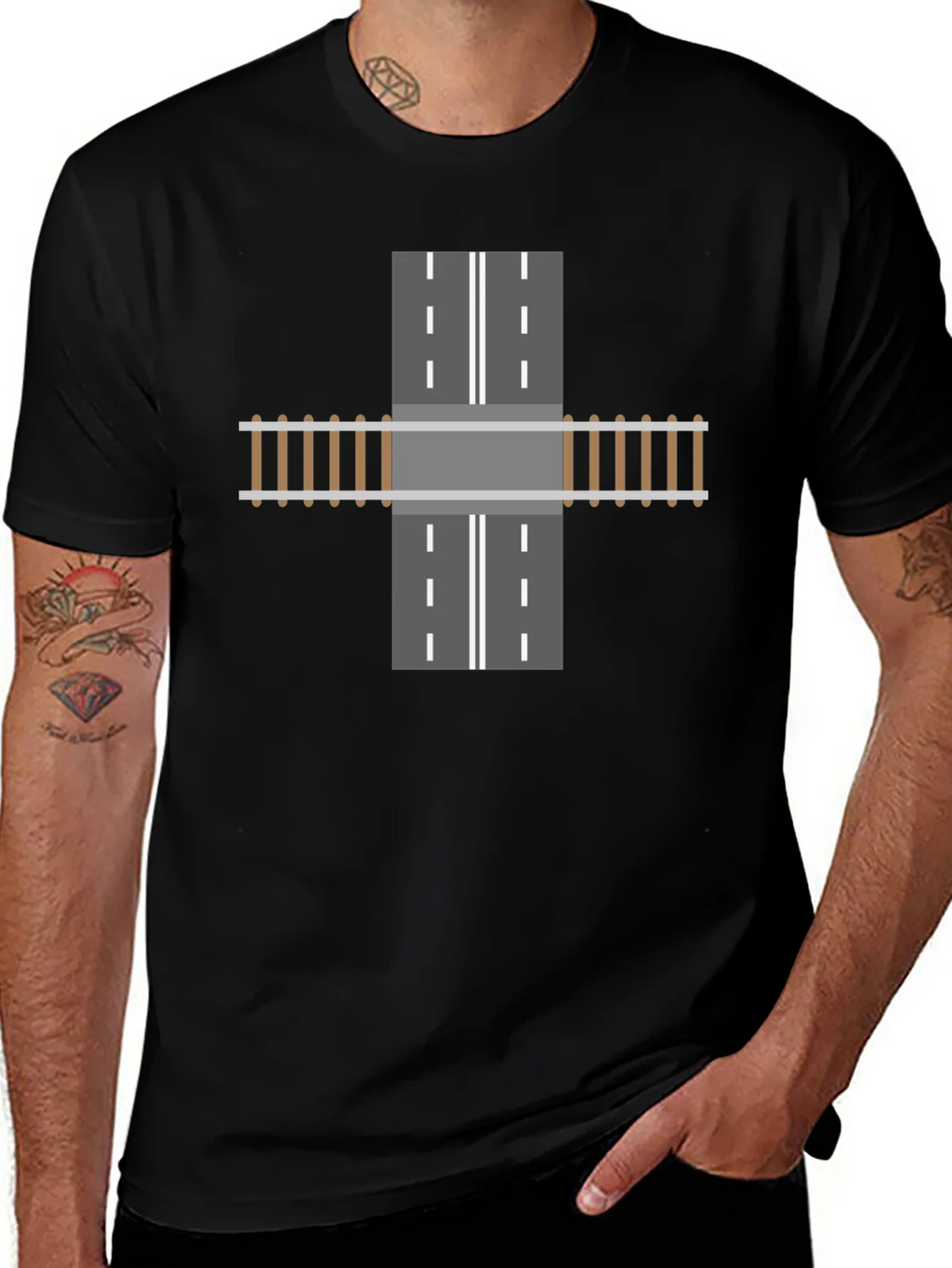 Train Track Road Intersection Graphic T-Shirt product image 1
