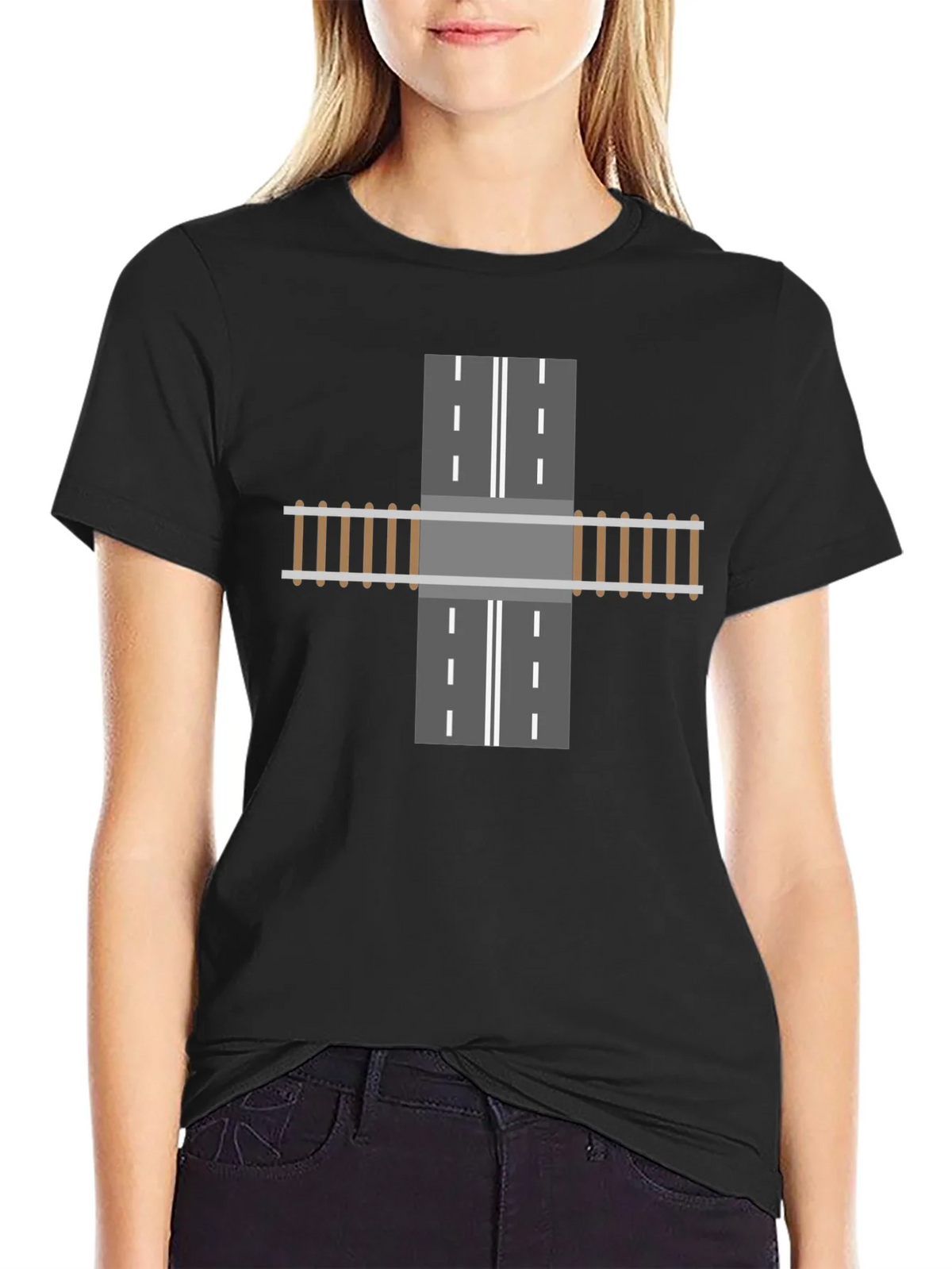 Train Track Road Intersection Graphic T-Shirt product image 2