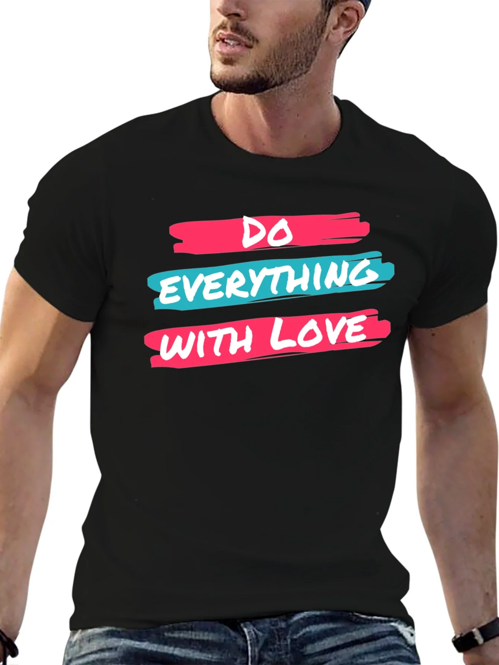 Inspirational Do Everything With Love Black Graphic Tee product image 6