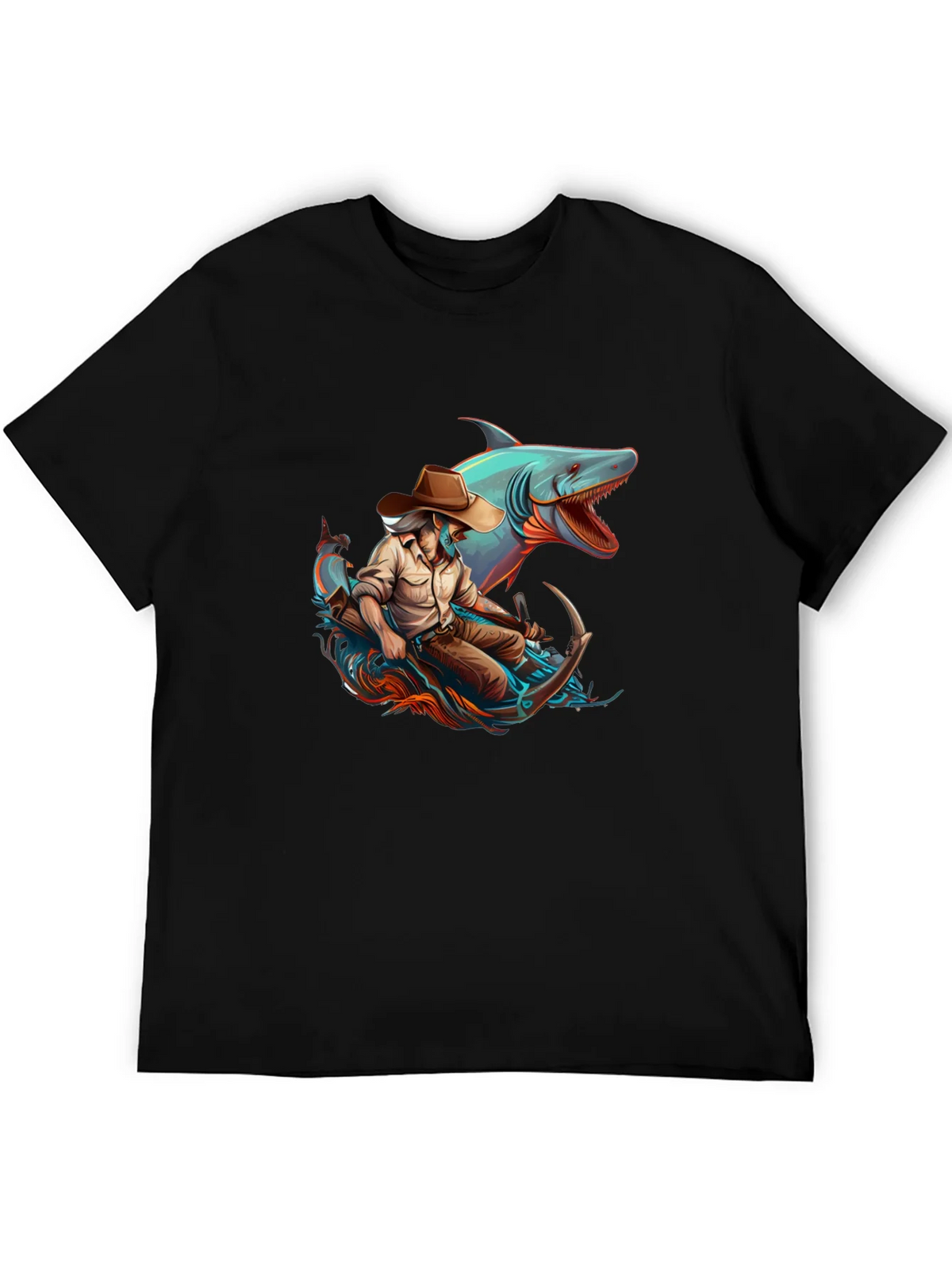 Shark Cowboy Graphic T-Shirt - Black product image 3