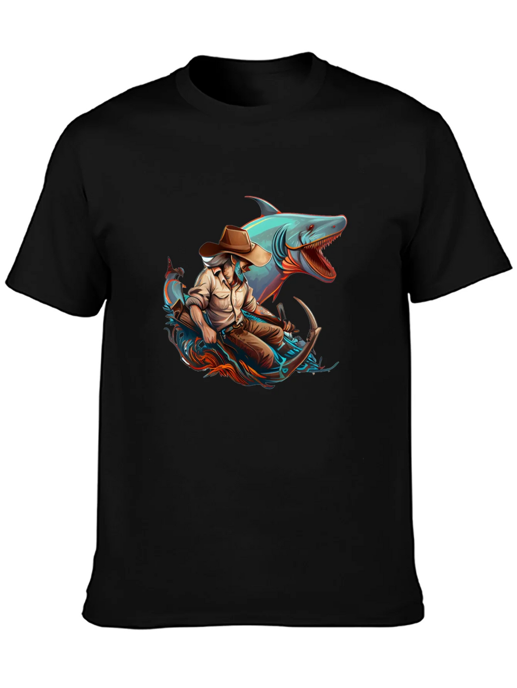 Shark Cowboy Graphic T-Shirt - Black product image 2
