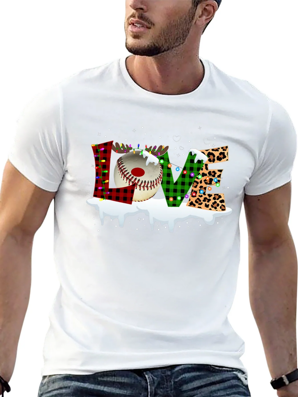 Festive LOVE Baseball Christmas T-Shirt product image 9