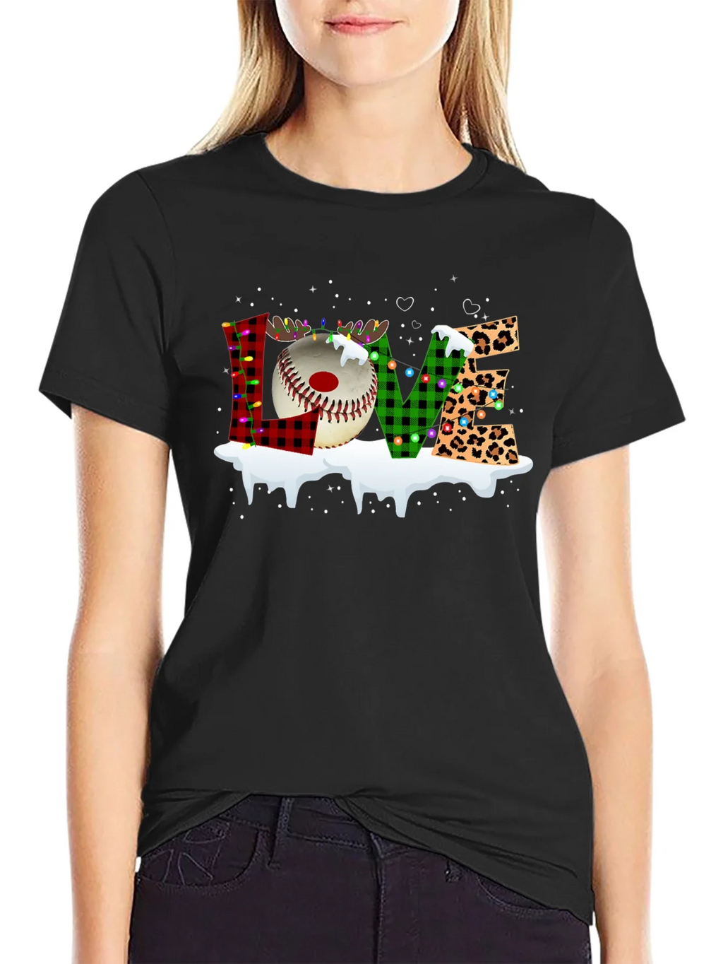 Festive LOVE Baseball Christmas T-Shirt product image 2