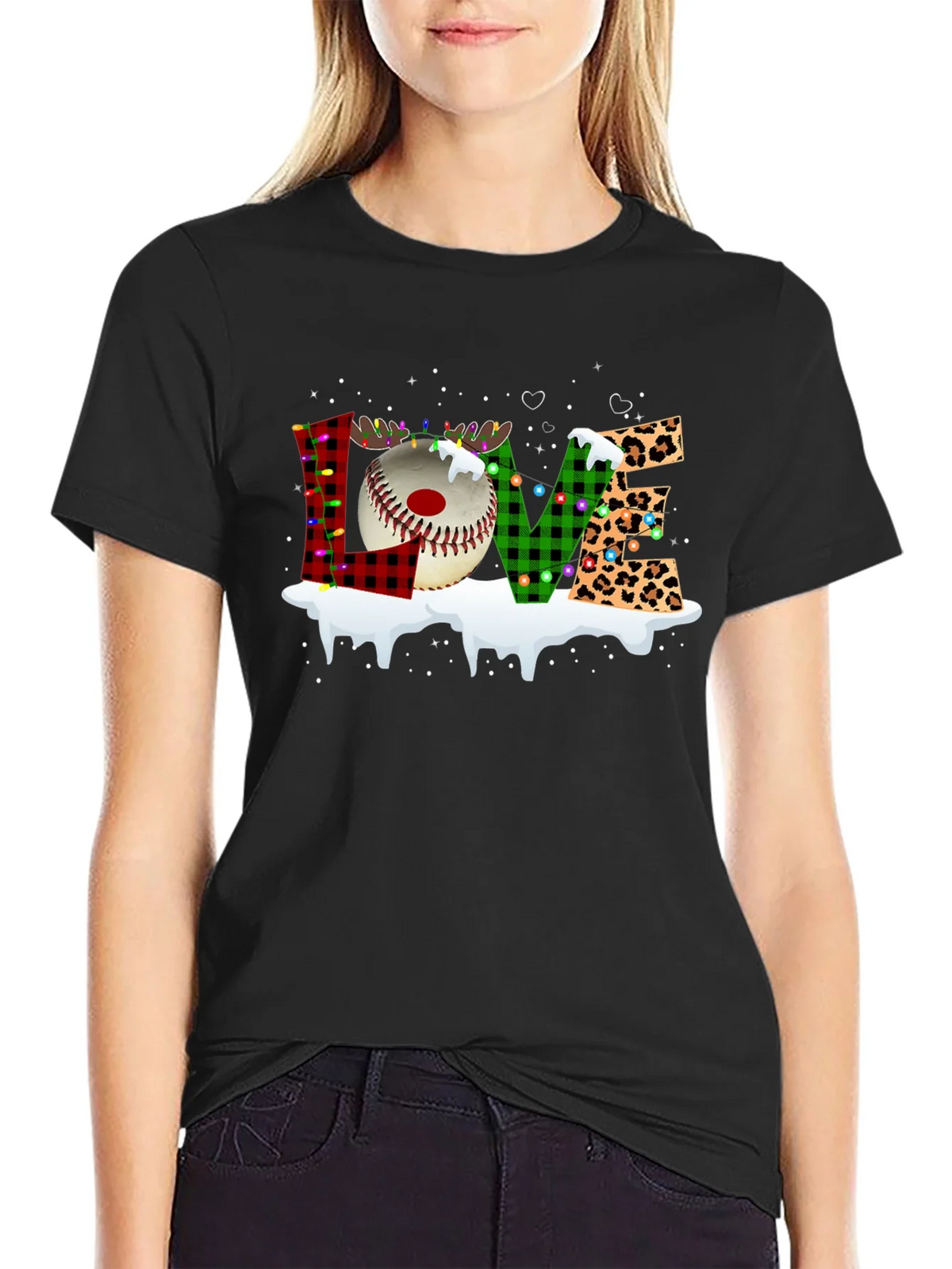 Festive LOVE Baseball Christmas T-Shirt product image 2