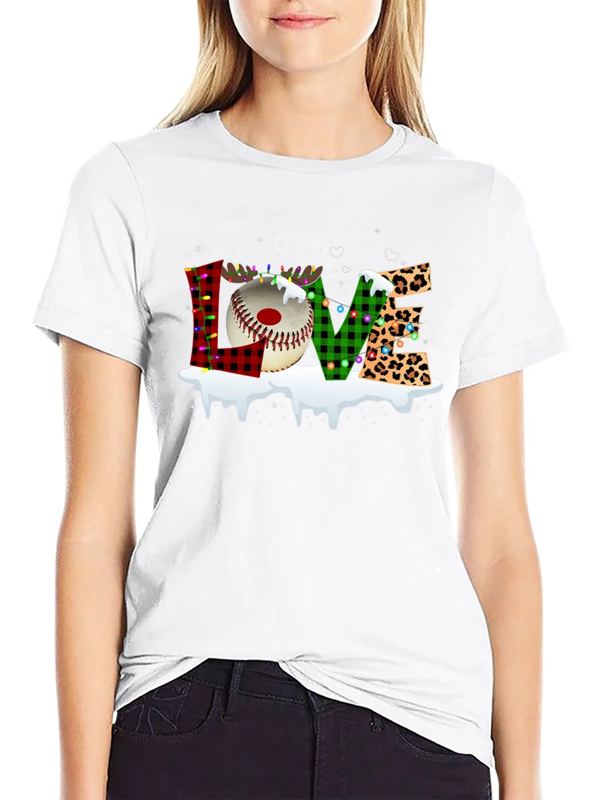 Festive LOVE Baseball Christmas T-Shirt product image 6